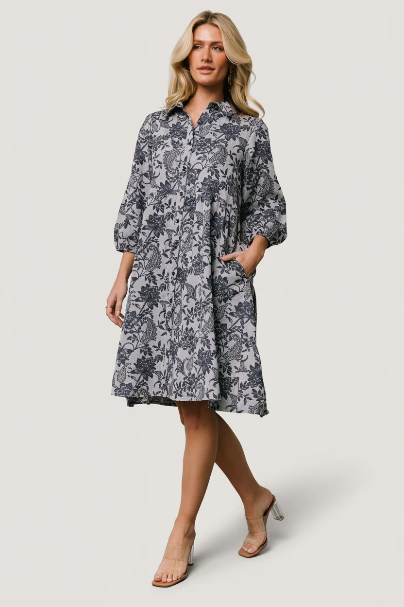 Dakota Babydoll Dress | Navy Print - Image 2