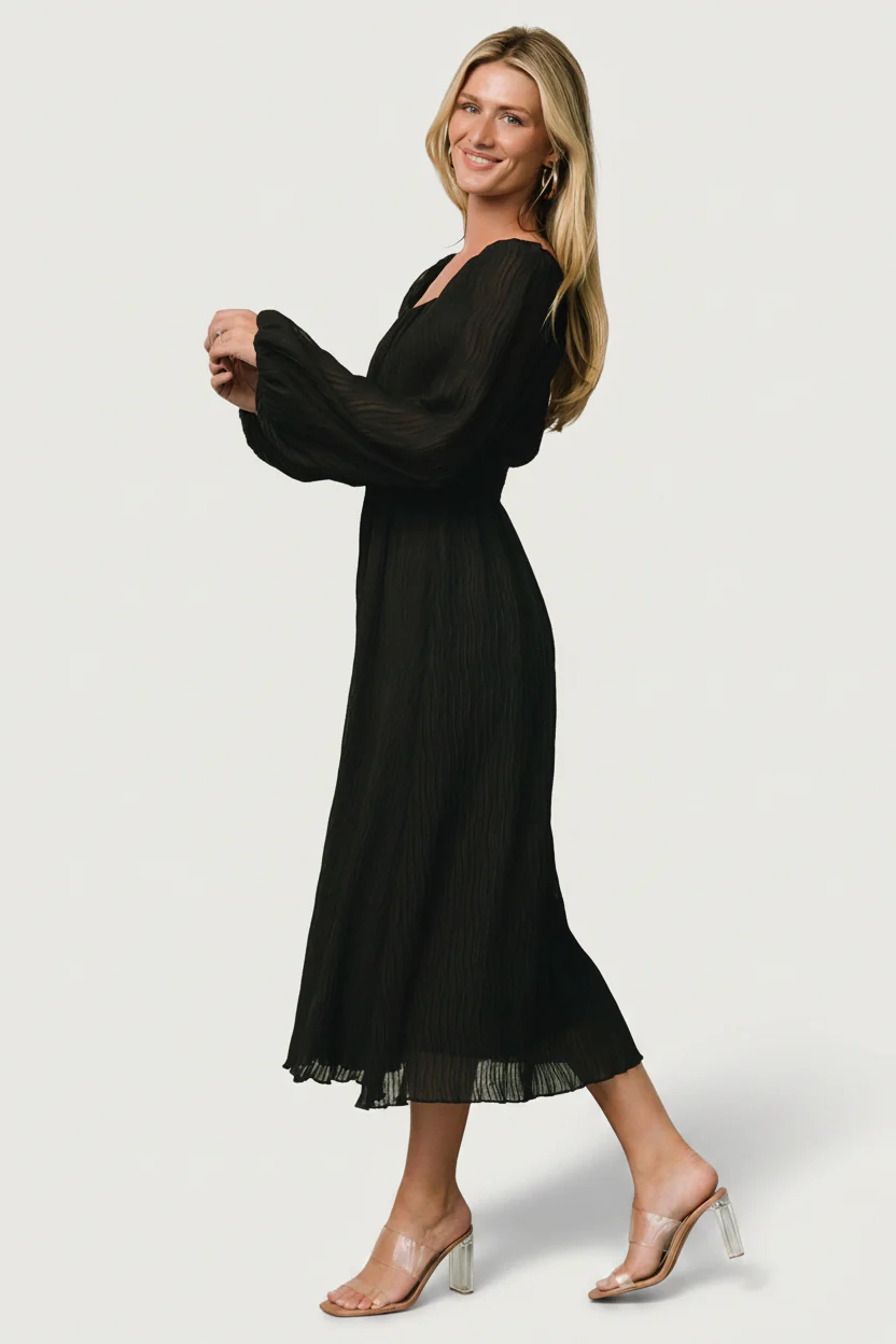 Dalton Pleated Midi Dress | Black - Image 3