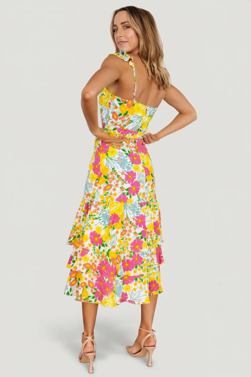 Dani Ruffle Tiered Midi Dress | Multi Floral - Image 3