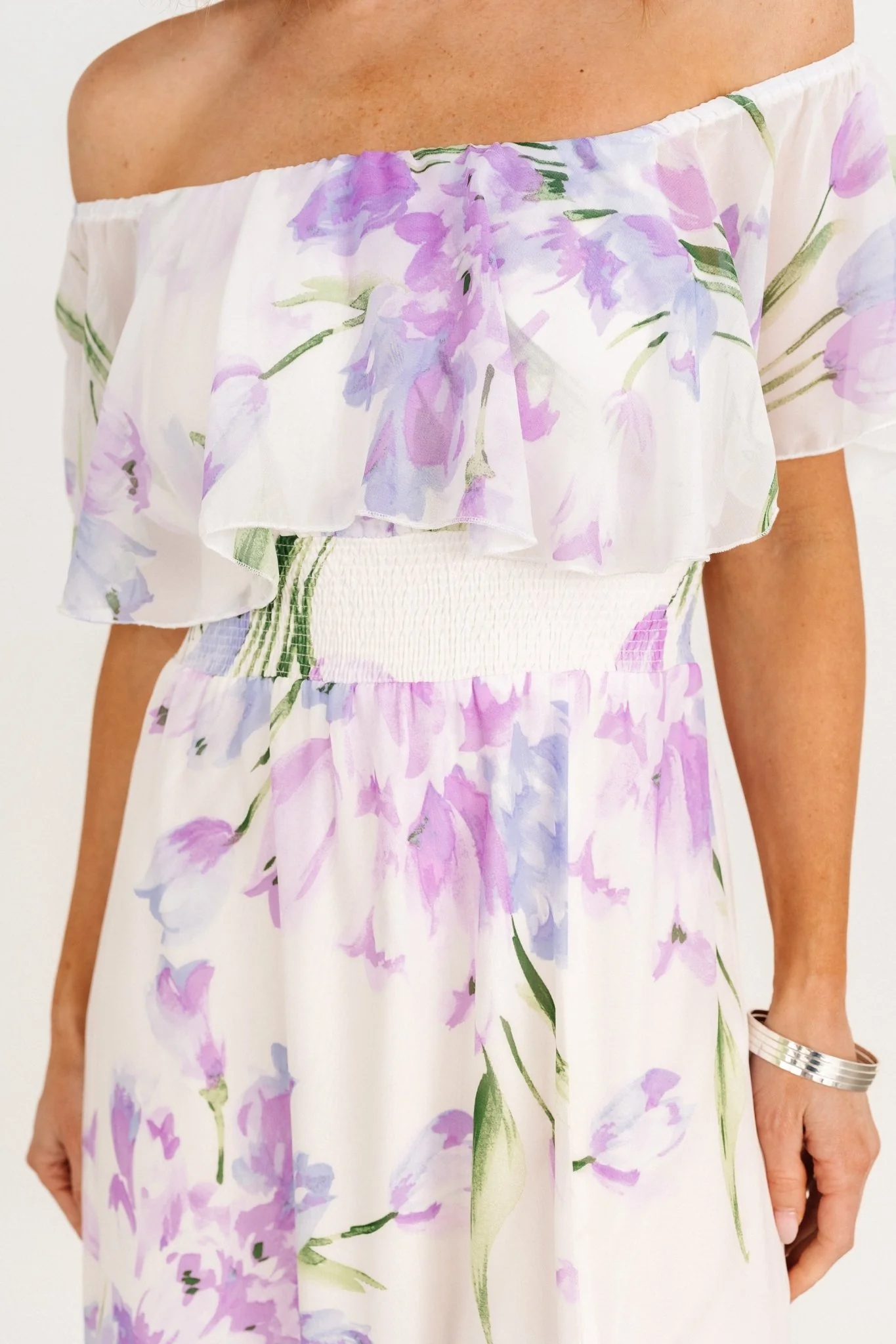 Daphne Off Shoulder Maxi Dress | Ivory + Lavender Floral - Image 2