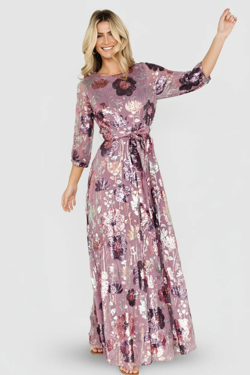 Destiny Sequin Maxi Dress | Lilac Floral - Image 6