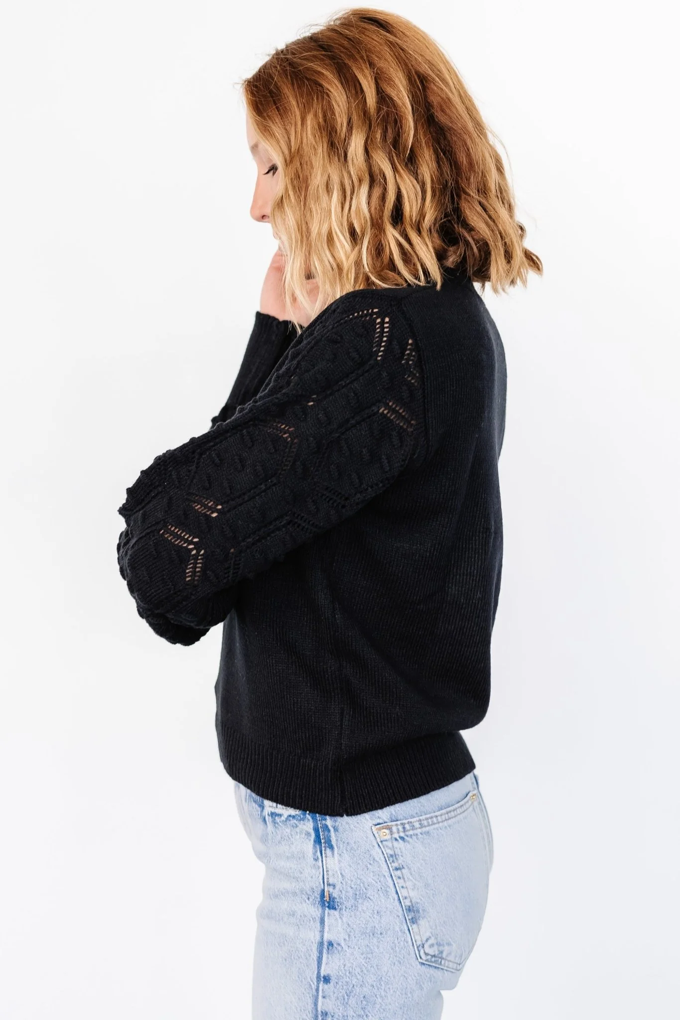 Devri Pointelle Sweater | Black - Image 5