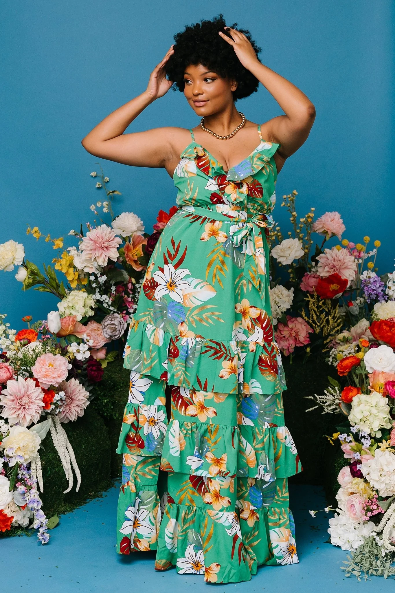 Dolores Ruffle Maxi Dress | Green Multi - Image 5