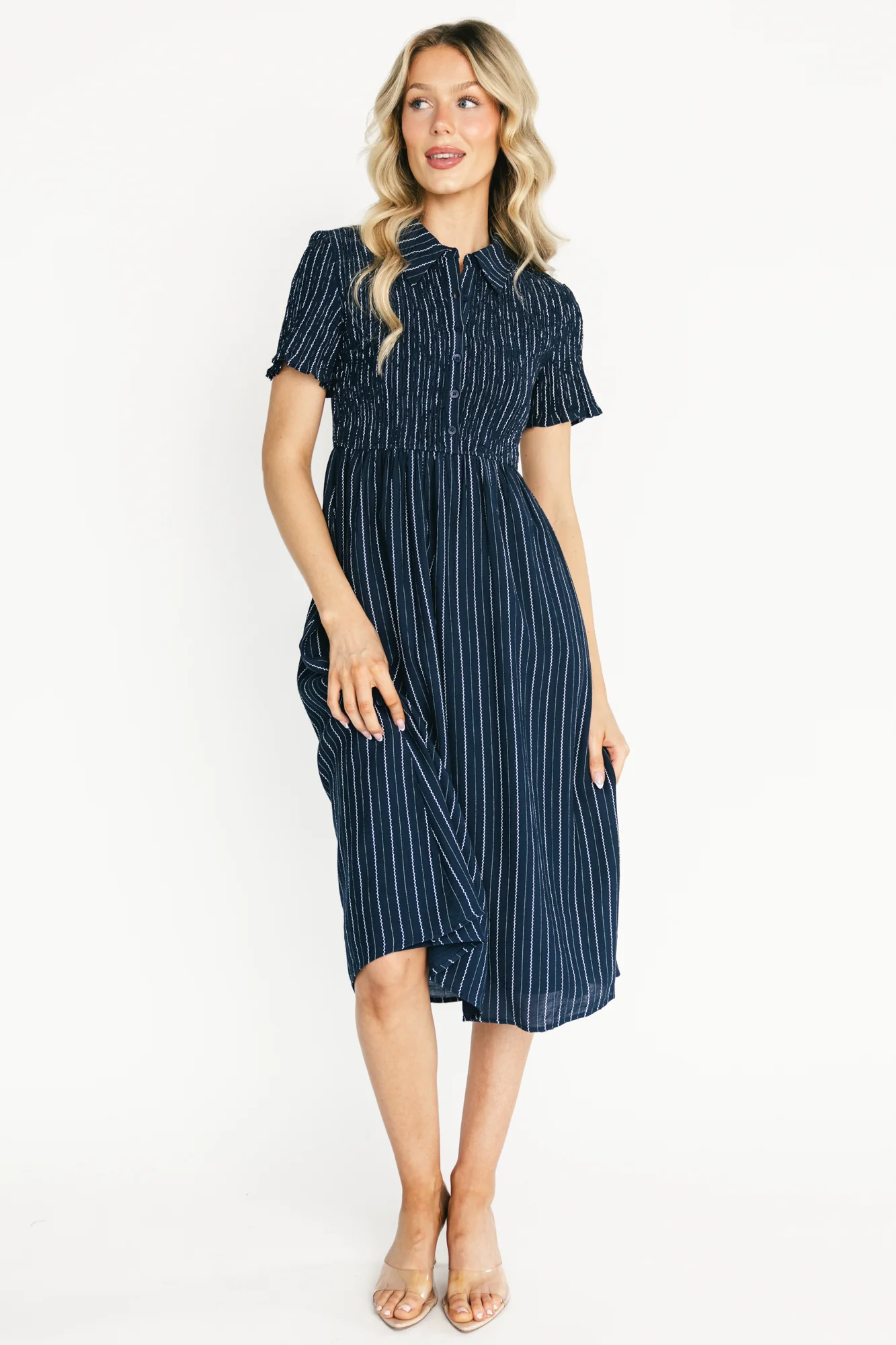 Dottie Striped Midi Dress | Navy - Image 5