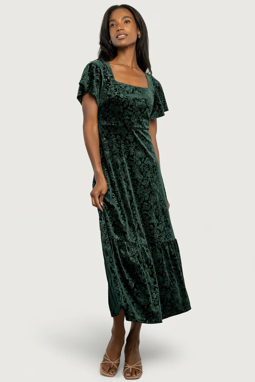 Eirene Velvet Dress | Emerald - Image 2