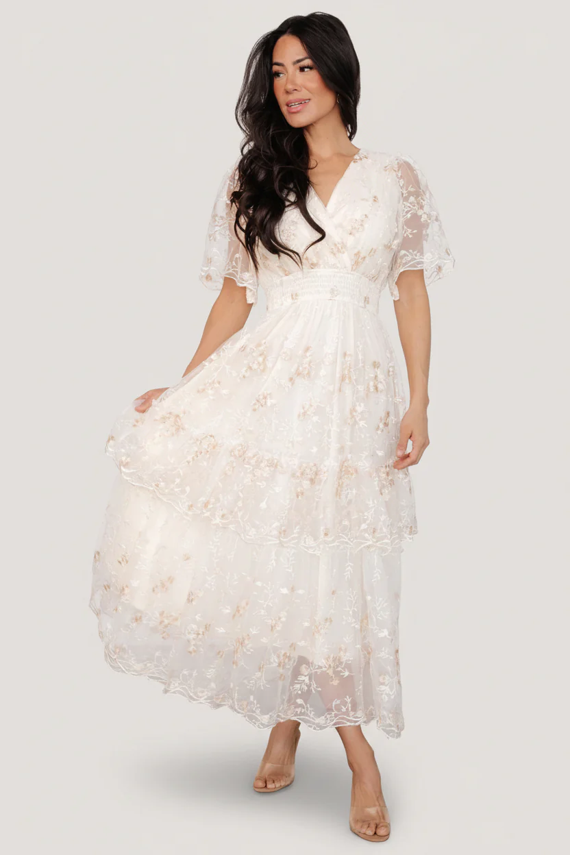 Eleanor Embroidered Midi Dress | Cream Floral - Image 3
