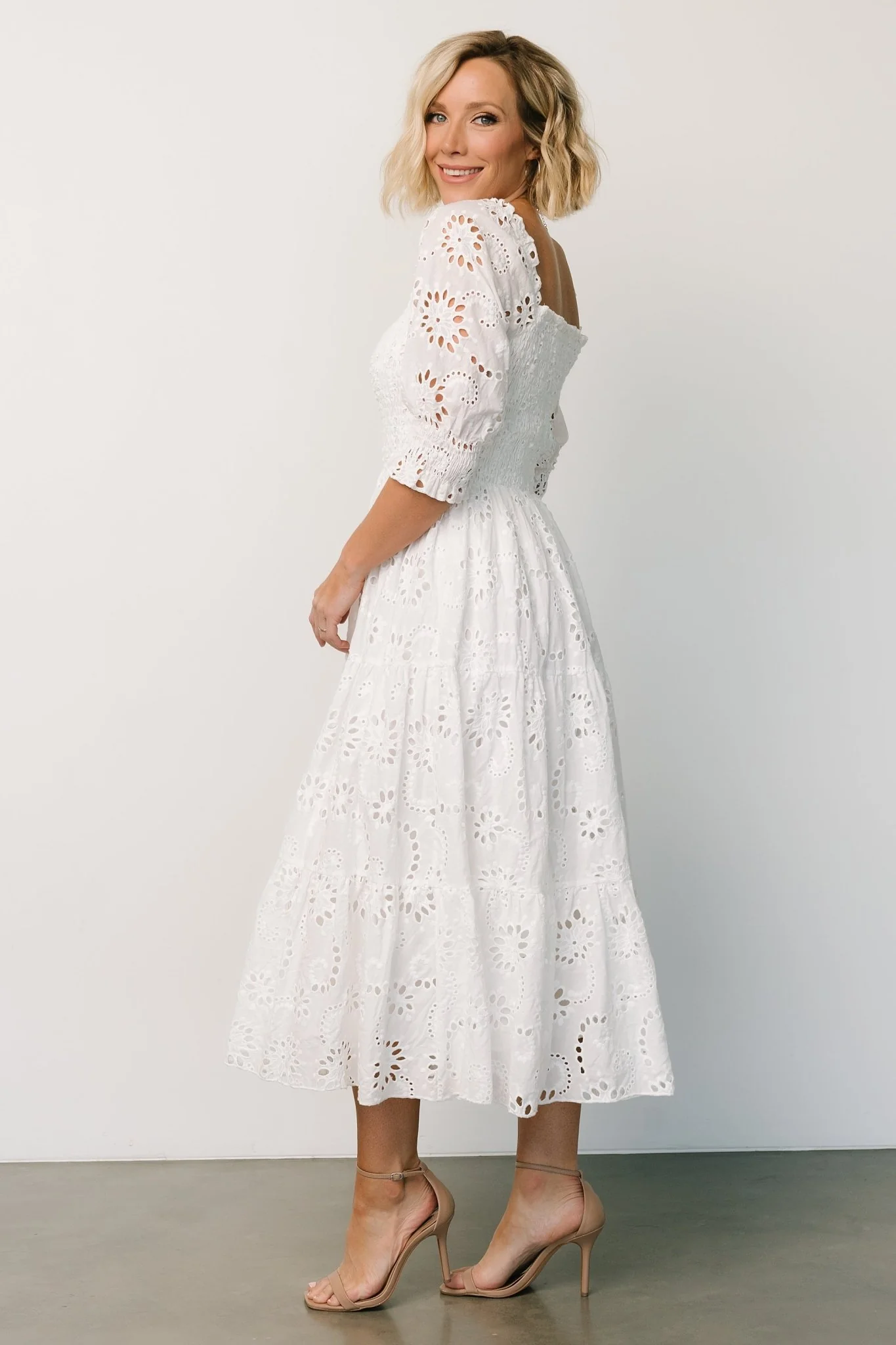 Ella Eyelet Midi Dress | White - Image 5