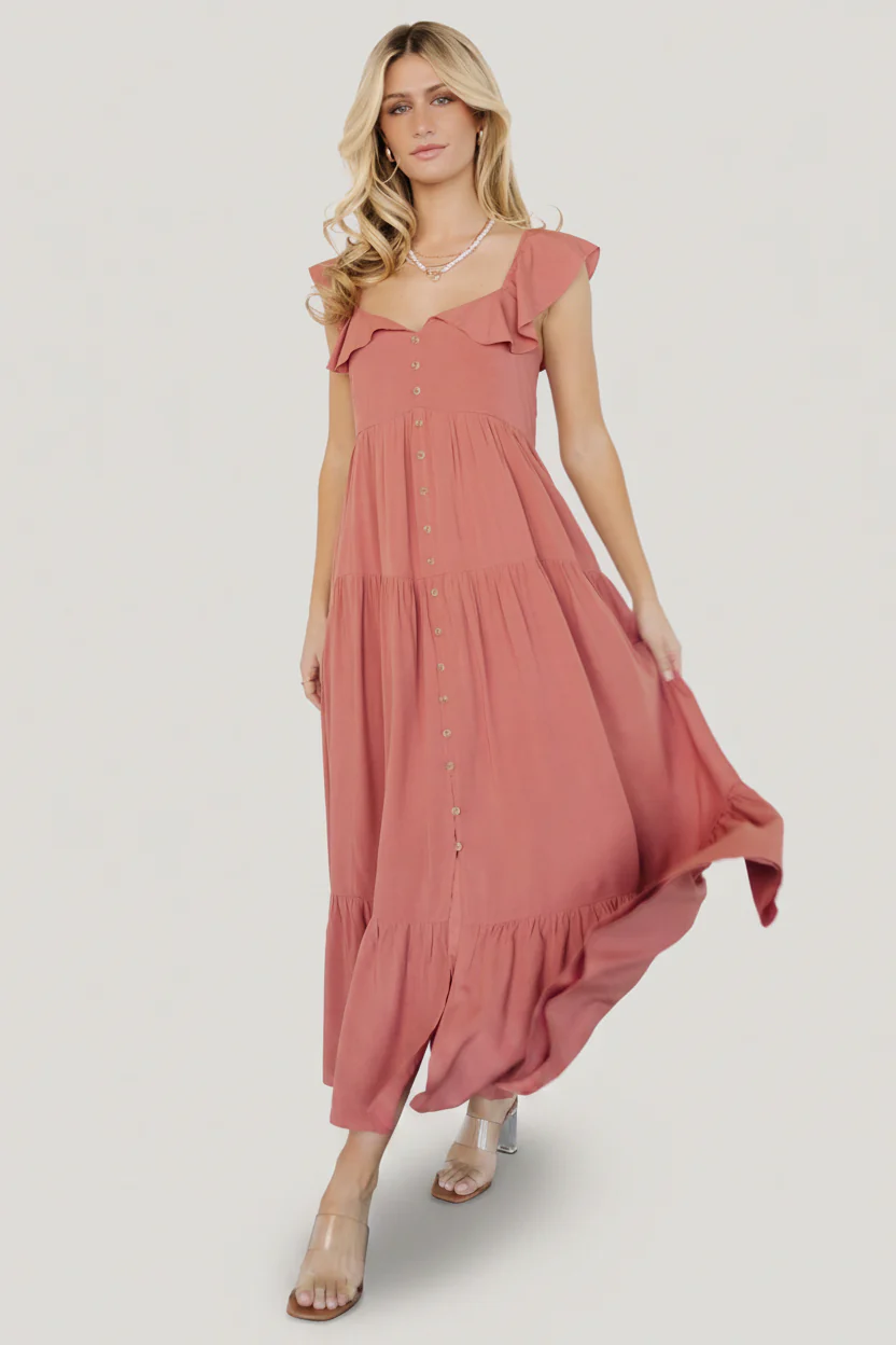 Ellie Ruffle Top Dress | Terracotta - Image 2