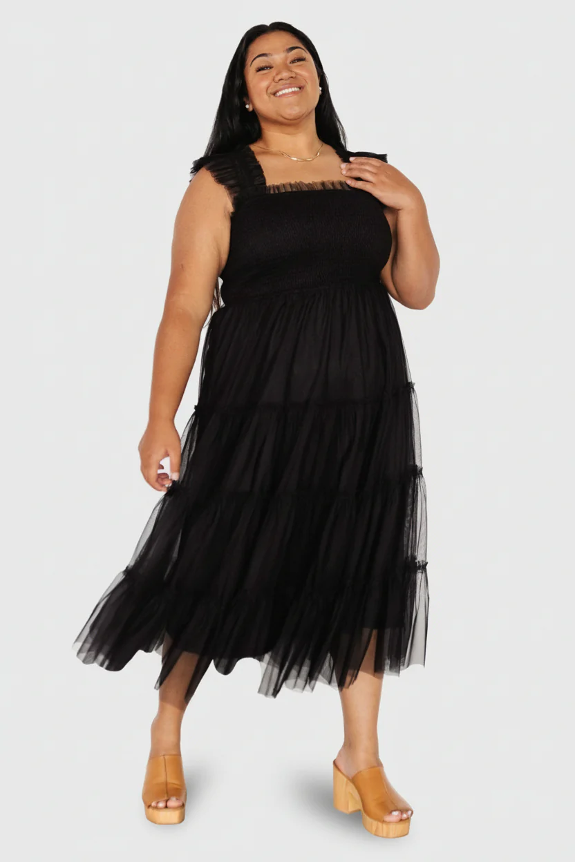 Emma Smocked Tulle Dress | Black - Image 4