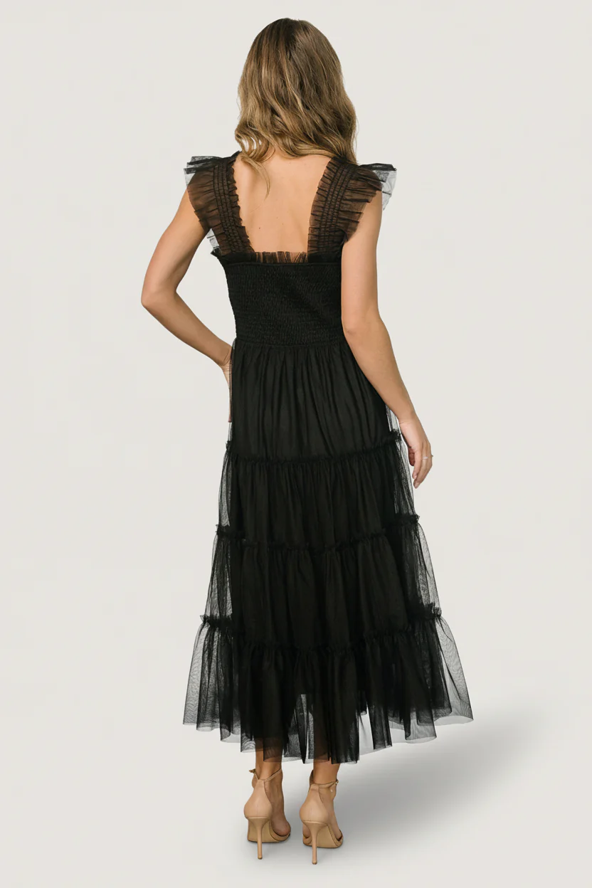 Emma Smocked Tulle Dress | Black - Image 6