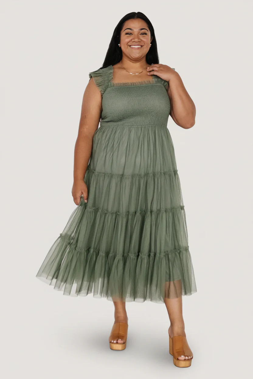 Emma Smocked Tulle Dress | Sage - Image 3