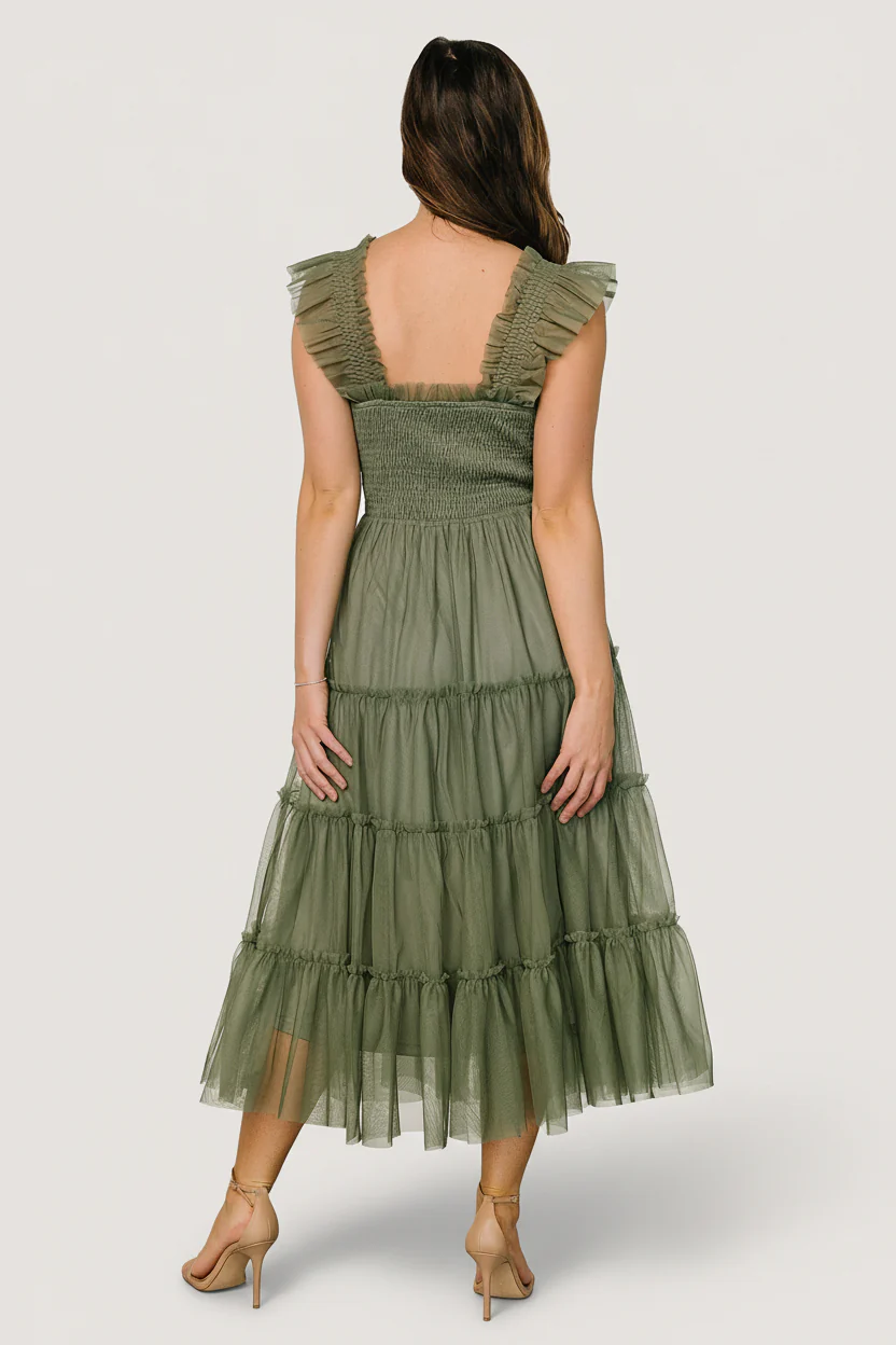 Emma Smocked Tulle Dress | Sage - Image 7