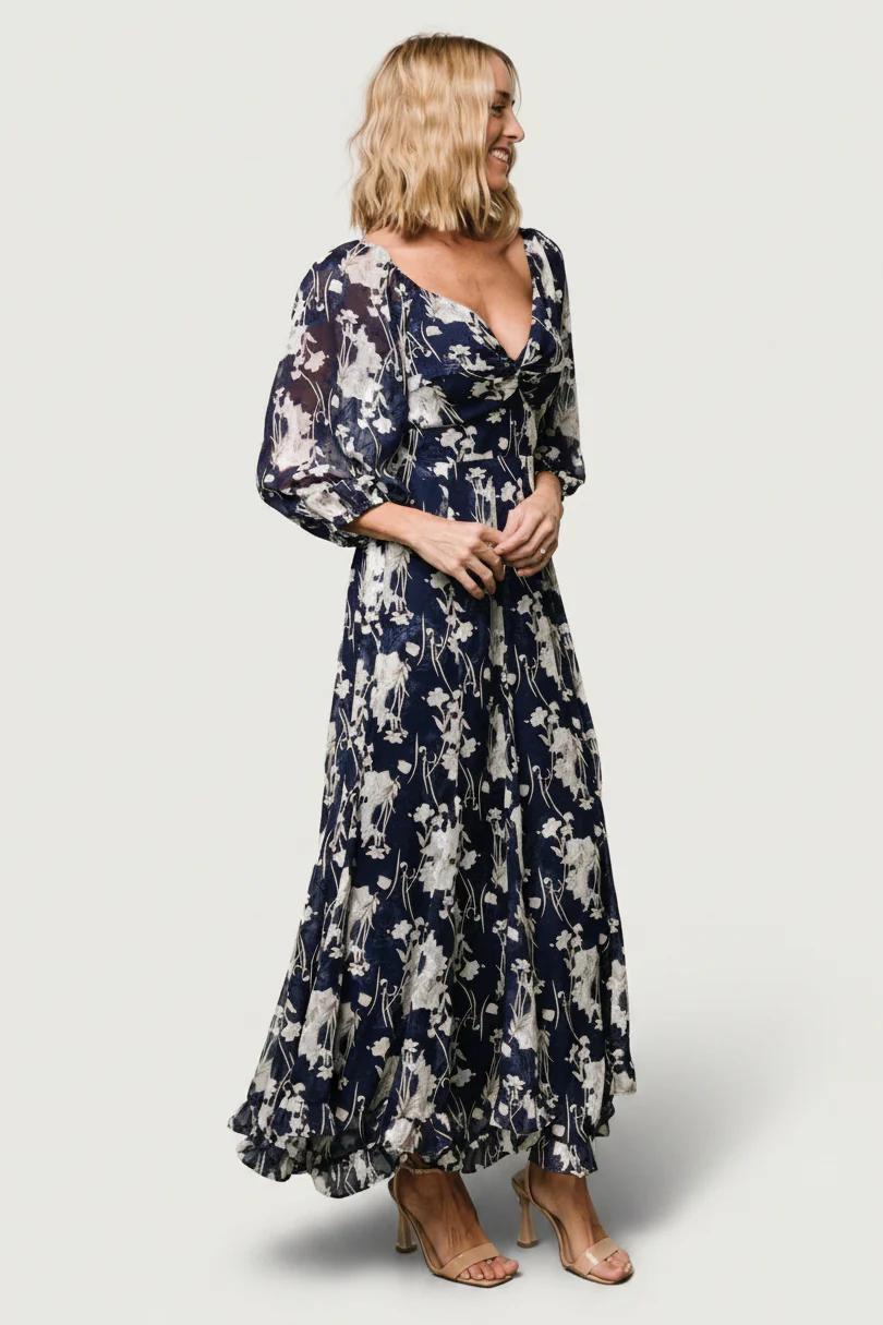 Estefania Maxi Dress | Navy + Off White Floral - Image 6