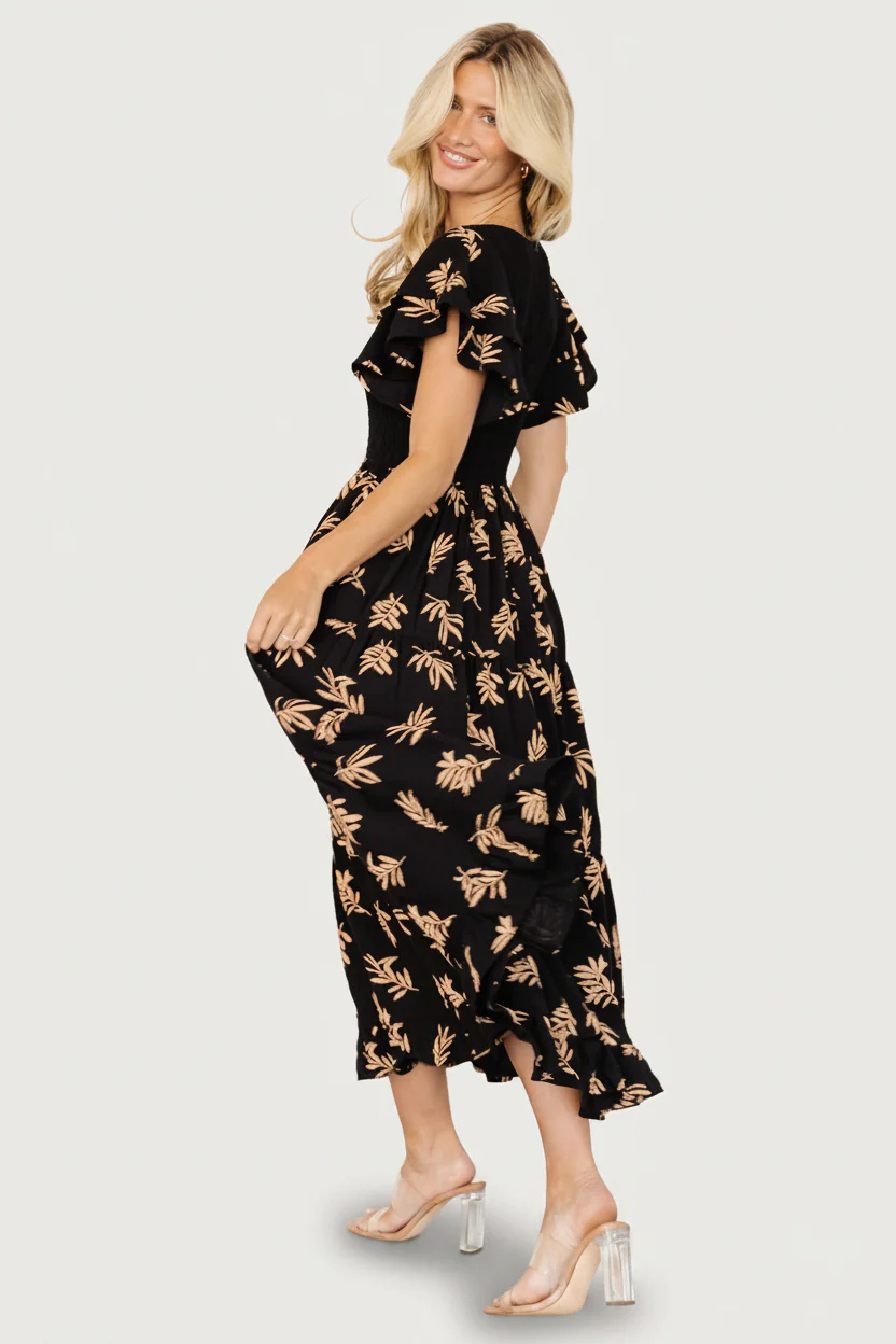 Estelle Smocked Midi Dress | Black + Tan Print - Image 6