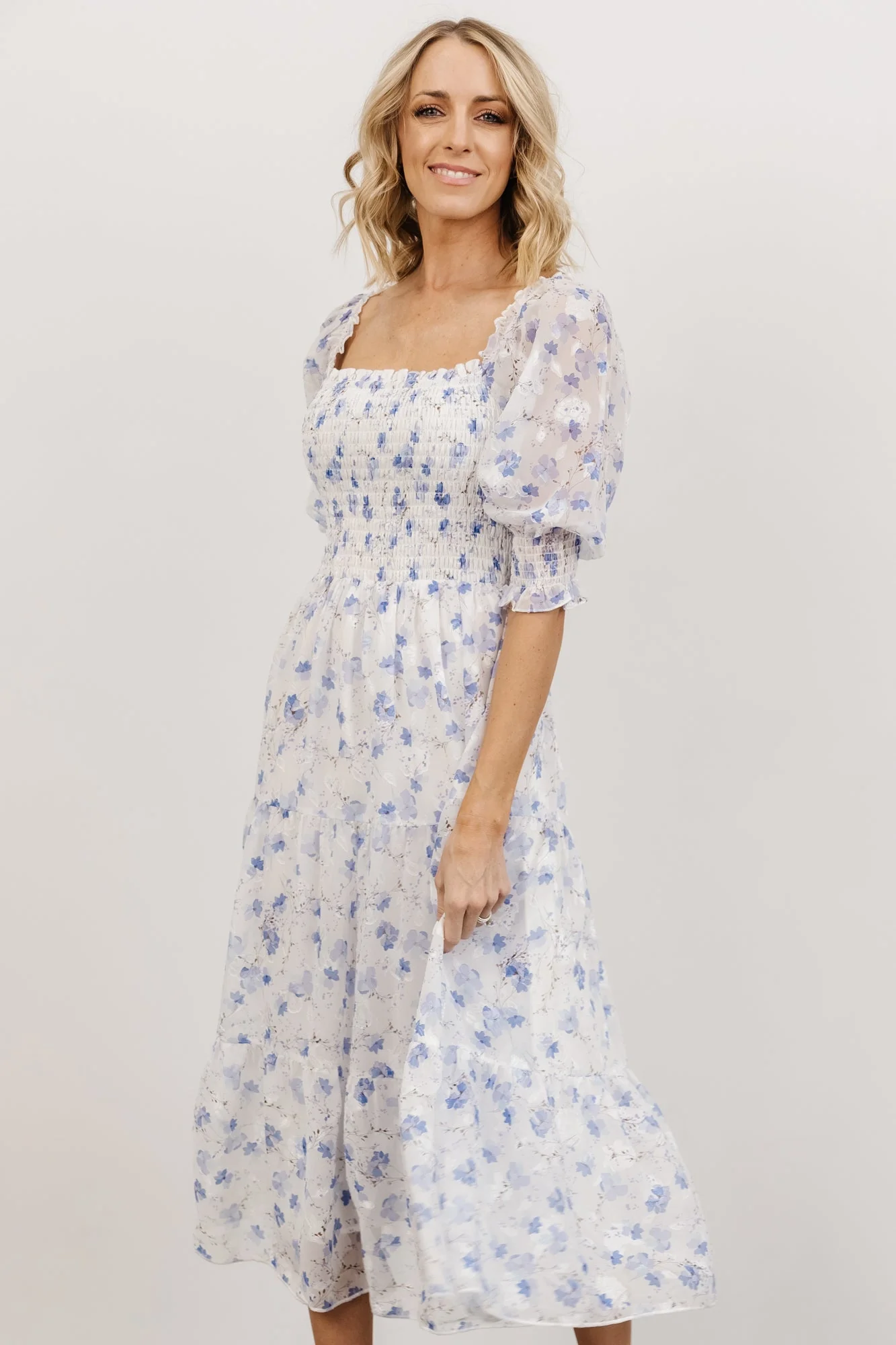 Fabian Jacquard Midi Dress | Blue Floral - Image 8
