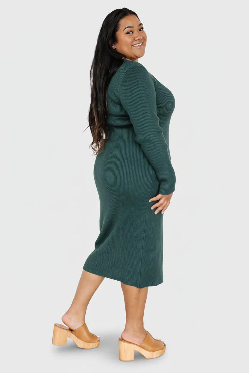 Fairmount Ribbed Midi Dress | Green - Image 4