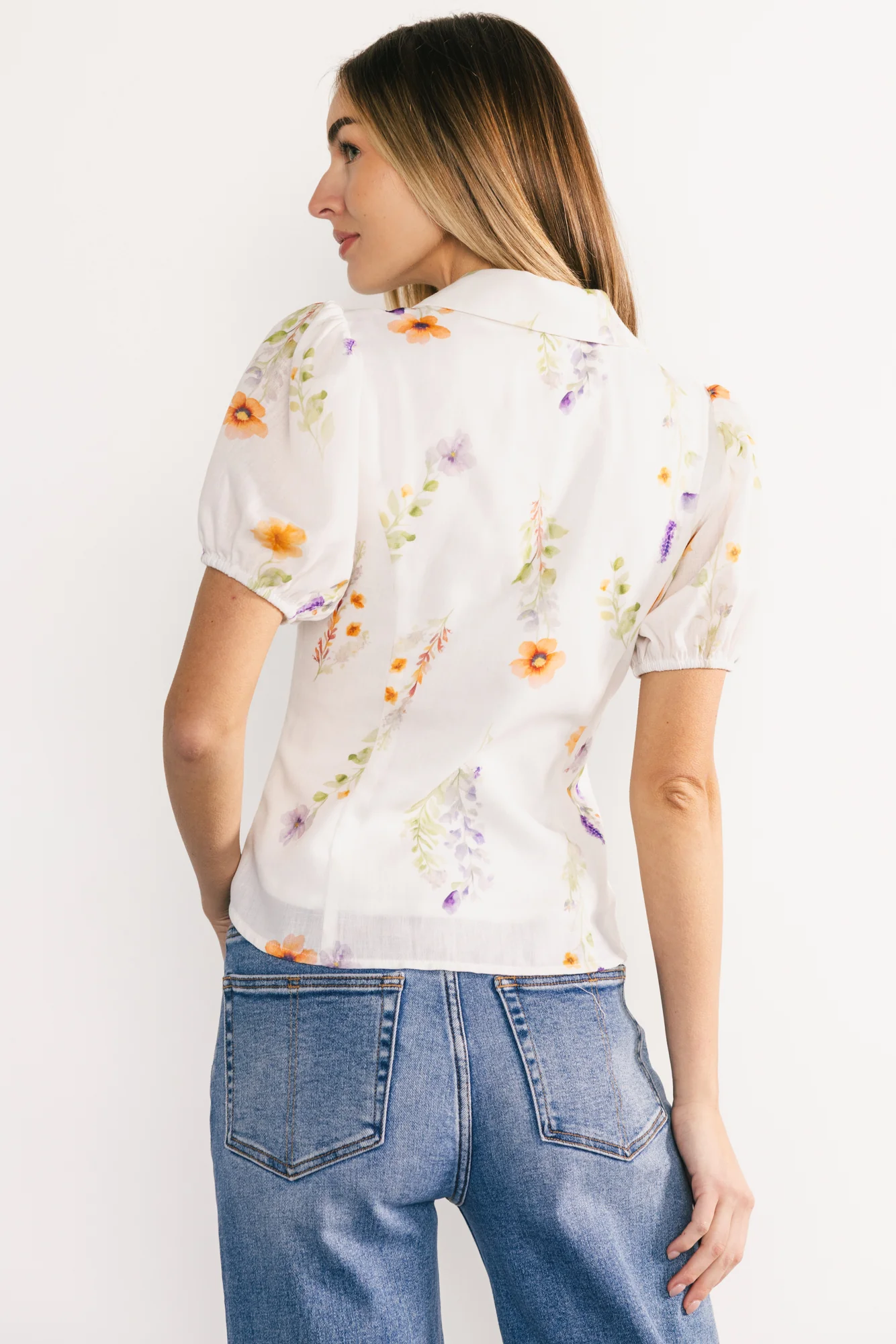 Fiona Button Up Blouse | Off White + Multi Floral - Image 4