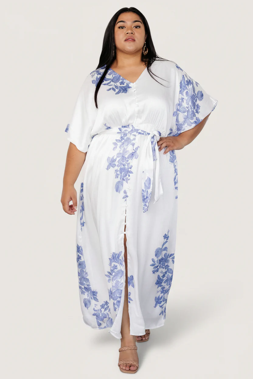 Florina Kimono Maxi Dress | White + Blue - Image 4