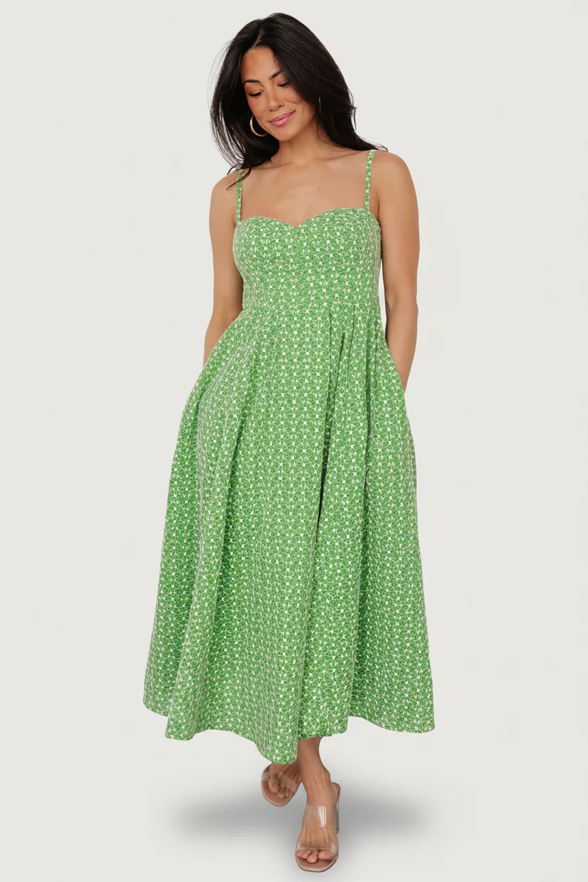 Gracelyn Embroidered Sweetheart Dress | Green Floral - Image 6