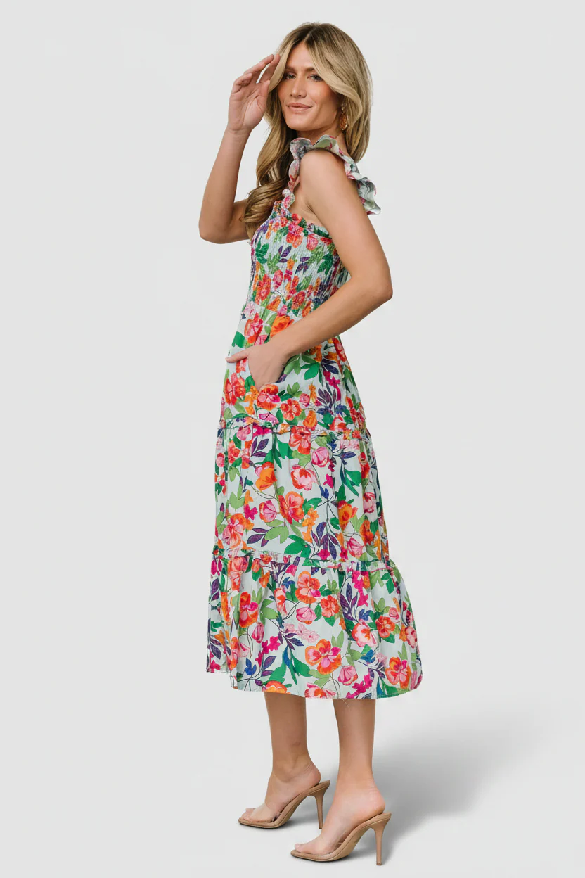 Harper Smocked Midi Dress | Blue Multi Floral - Image 3