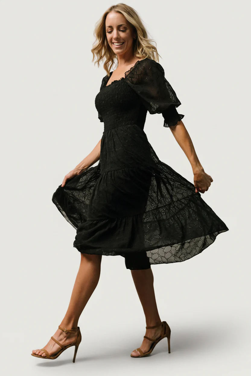Hazel Eyelet Midi Dress | Black - Image 3
