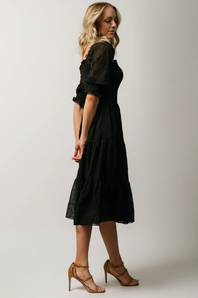 Hazel Eyelet Midi Dress | Black - Image 5