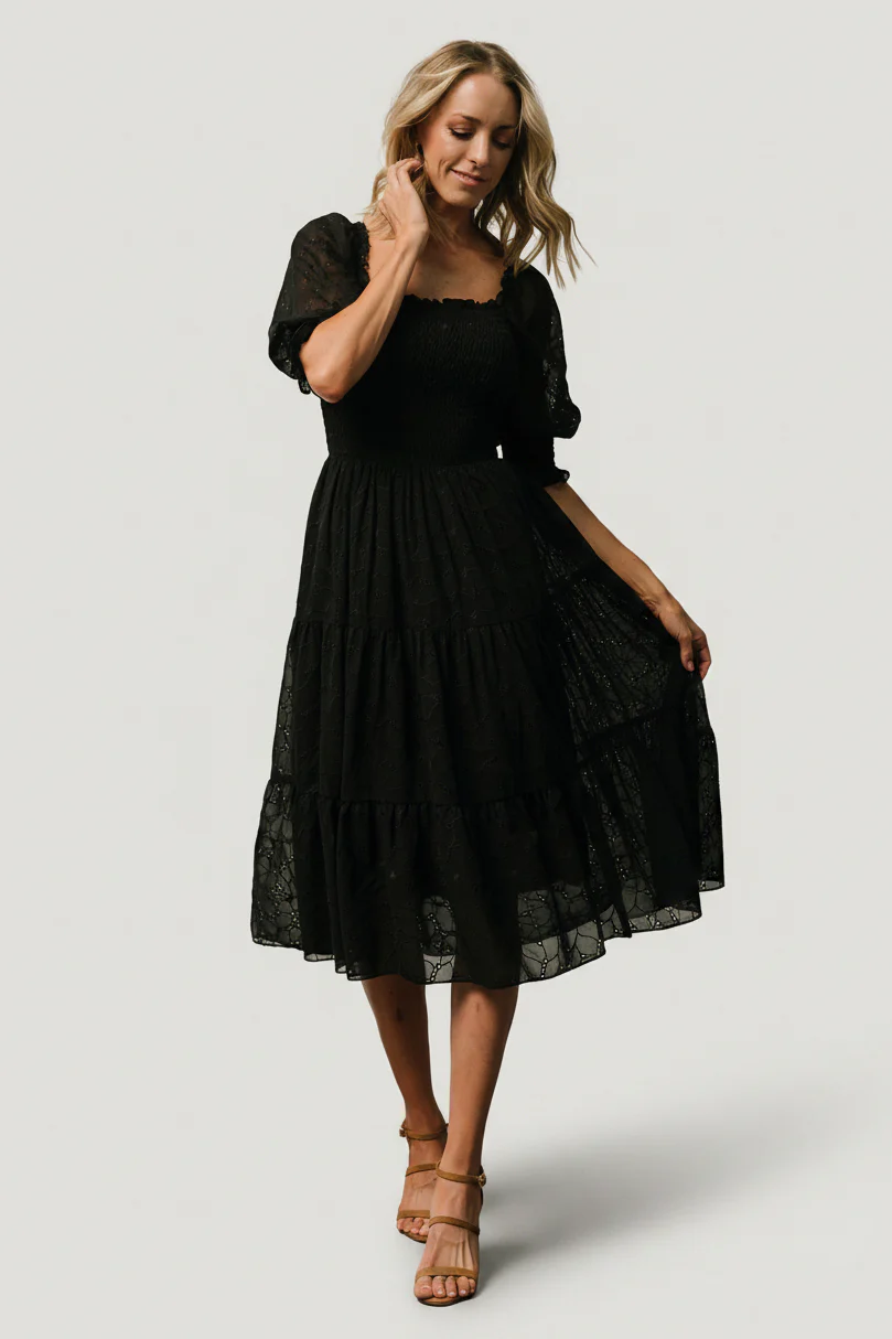 Hazel Eyelet Midi Dress | Black - Image 8