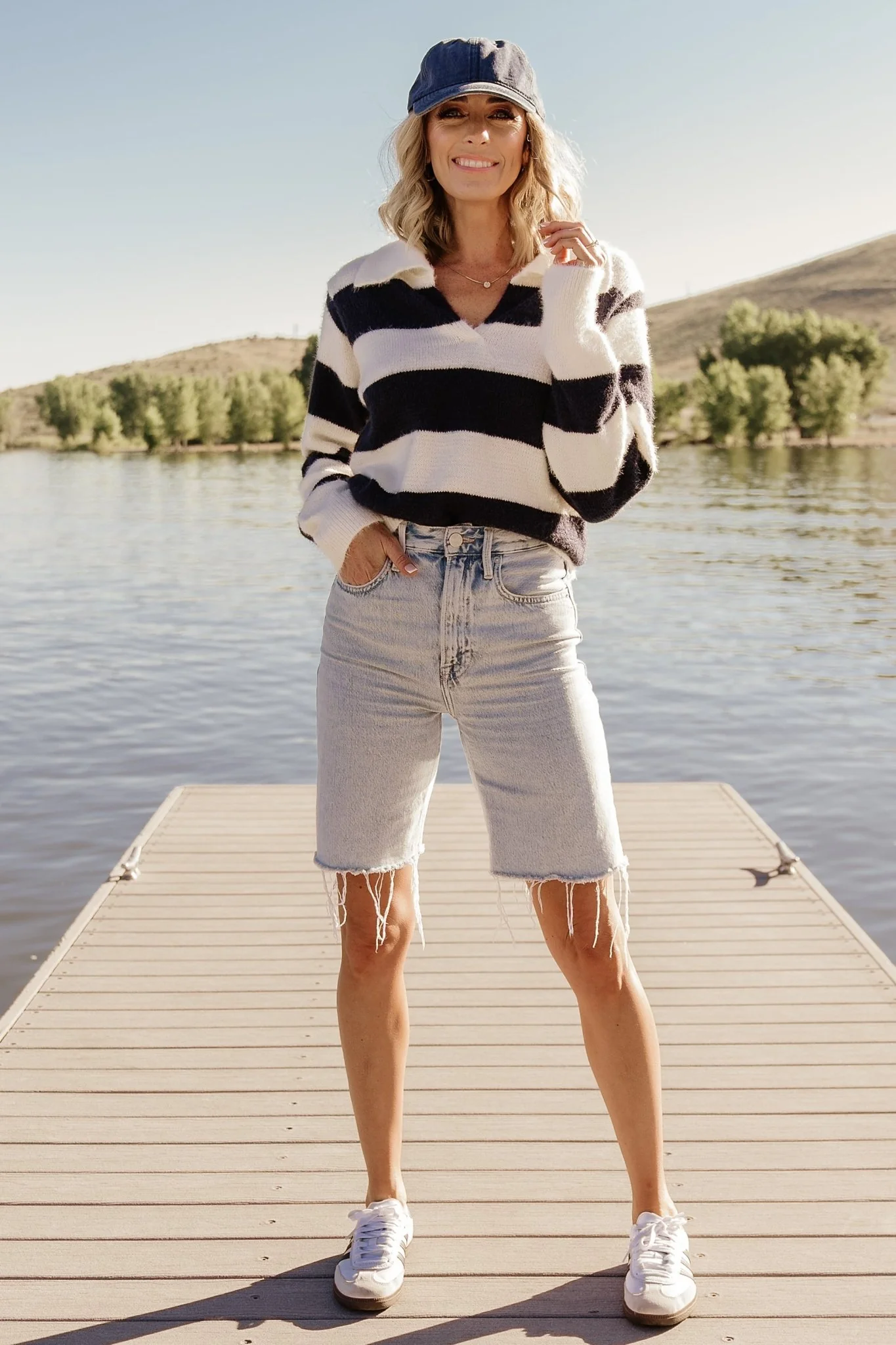Heather Striped Sweater | Cream + Navy - Image 5
