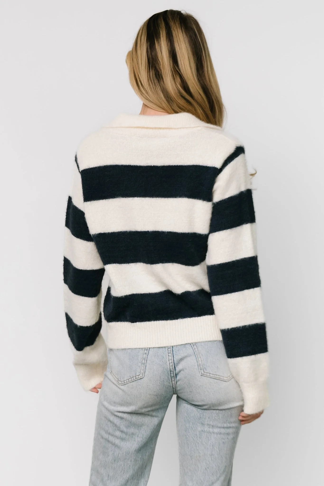 Heather Striped Sweater | Cream + Navy - Image 8