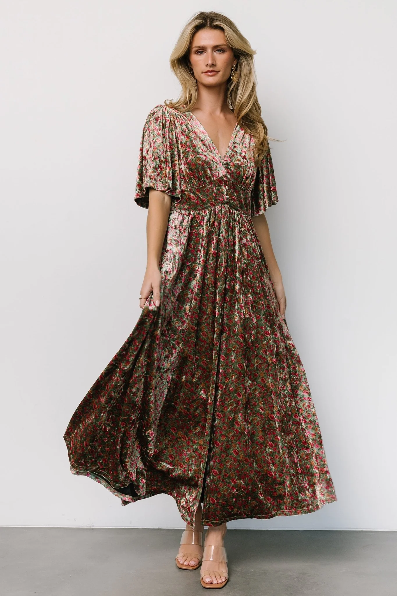 Irina Velvet Maxi Dress | Green Multi Floral - Image 5