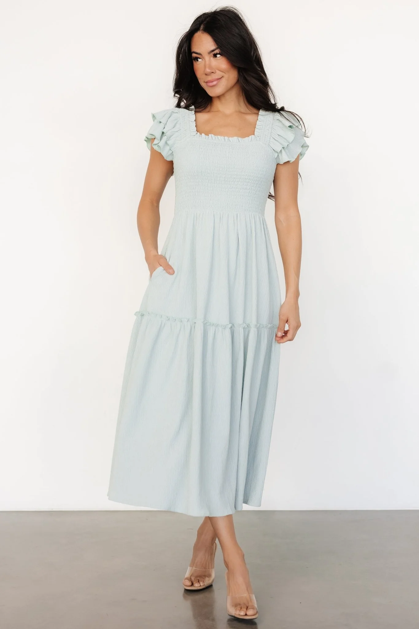 Jacie Smocked Midi Dress | Light Blue - Image 2