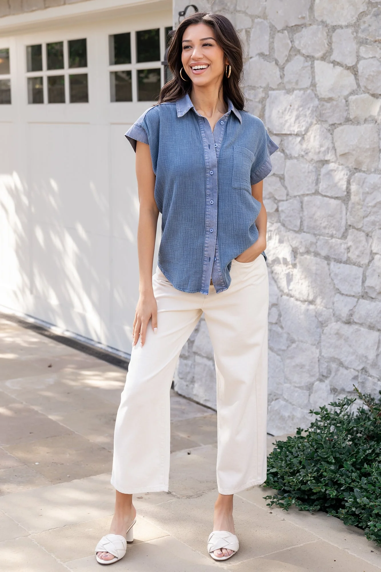 Jaye Button Top | Denim Blue - Image 2