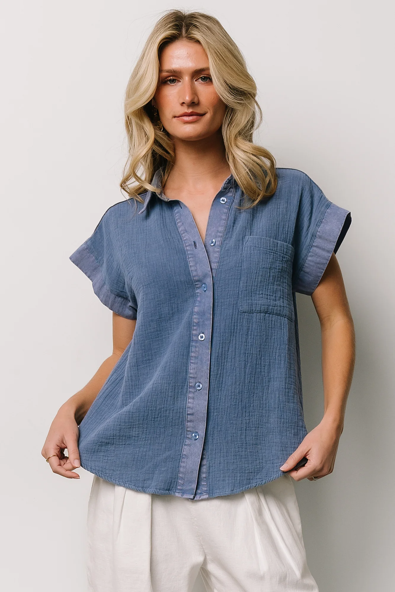 Jaye Button Top | Denim Blue - Image 3