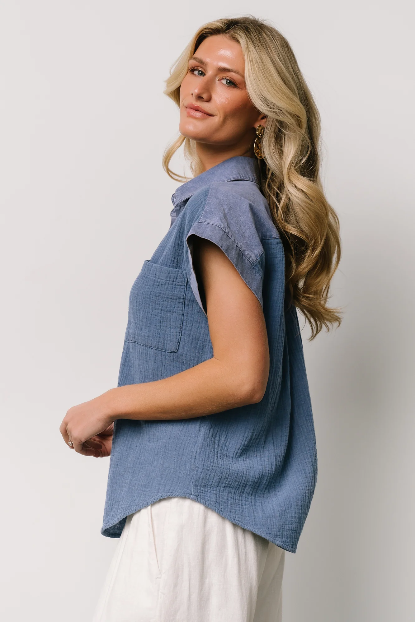 Jaye Button Top | Denim Blue - Image 5