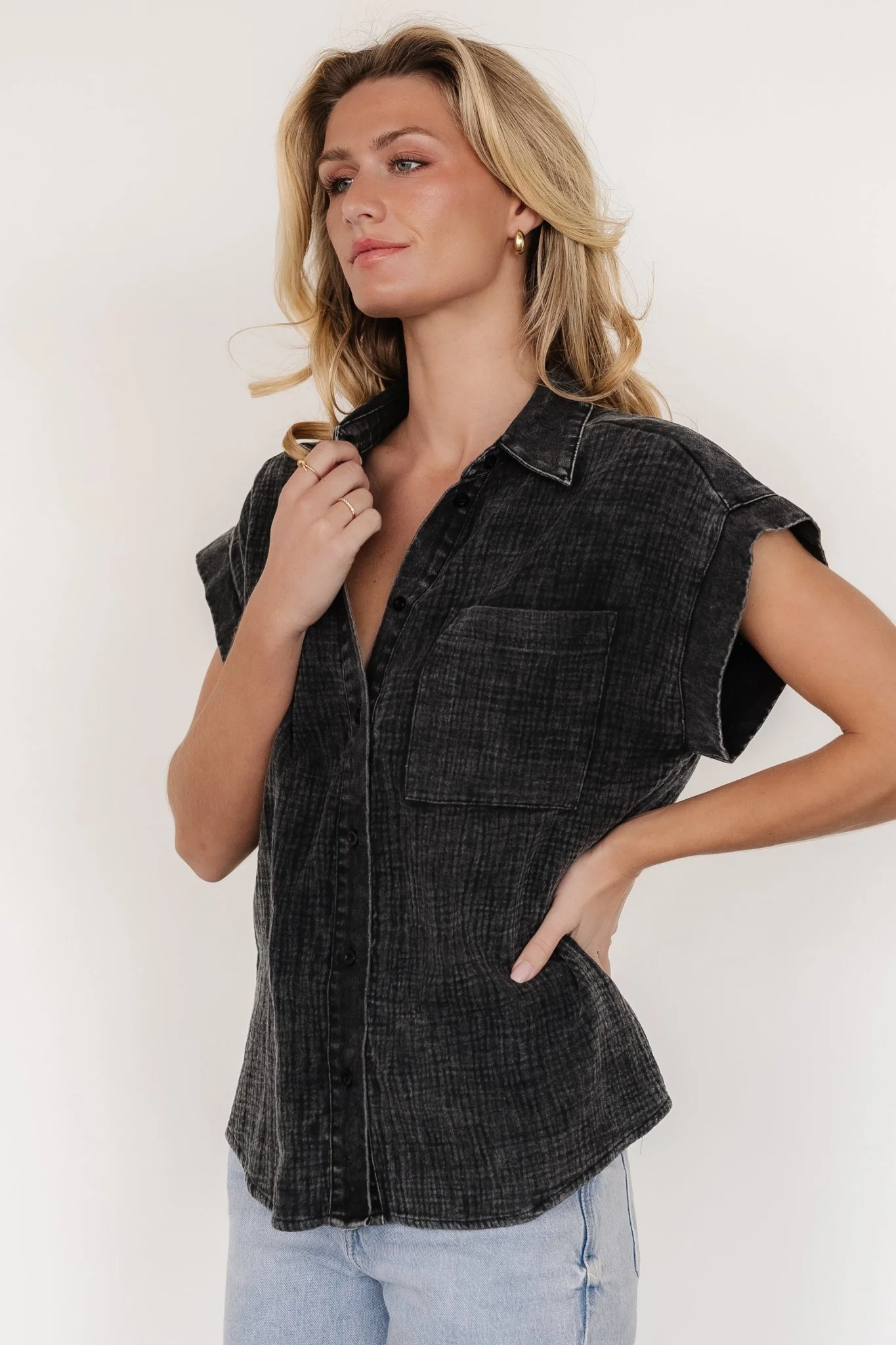 Jaye Button Top | Washed Black - Image 6