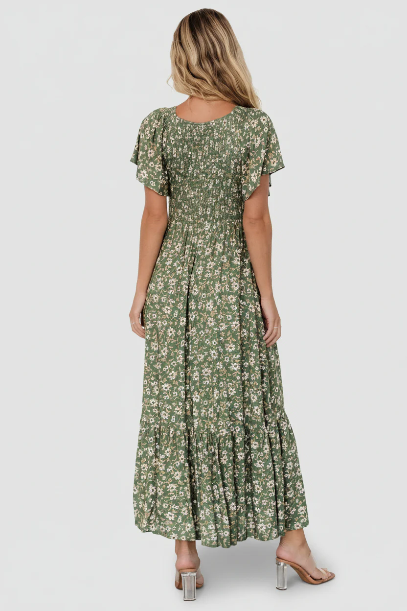 Joanie Smocked Dress | Green Floral - Image 5