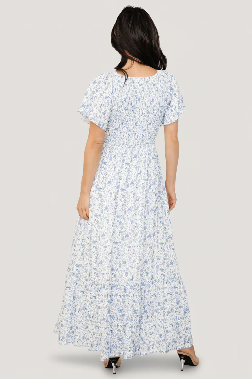 Joanie Smocked Dress | White + Blue Floral - Image 4