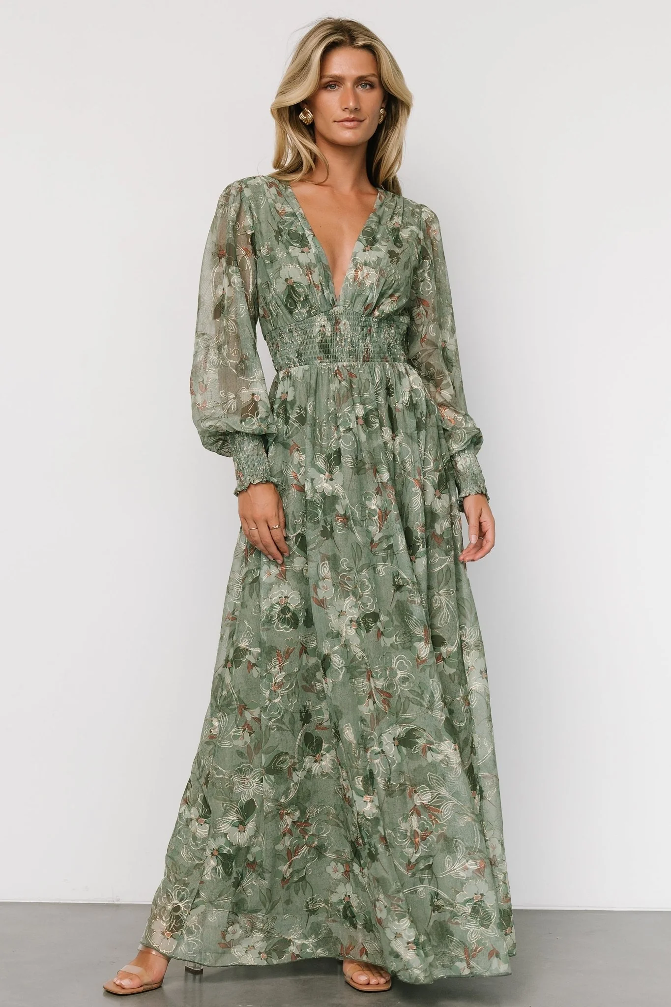 Jolie Embroidered Tulle Dress | Sage + Gold Floral - Image 2