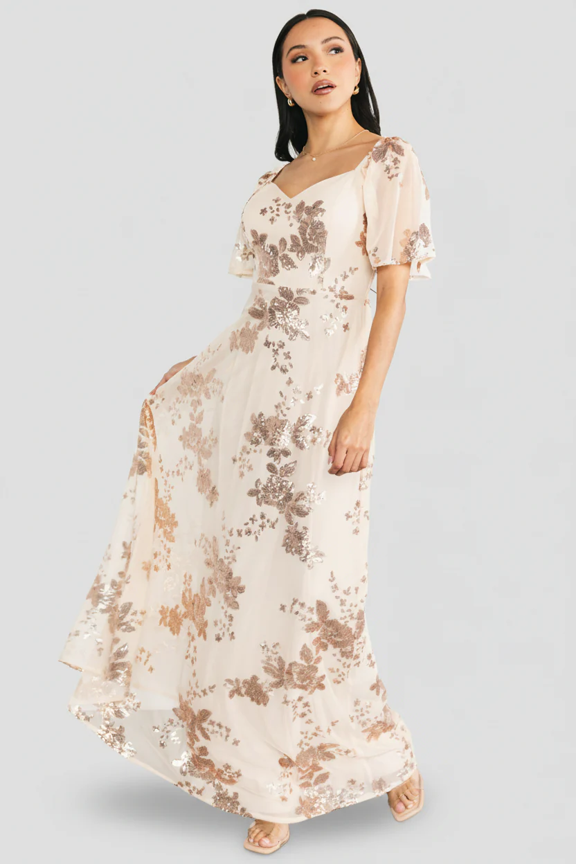 Karina Sequin Maxi Dress | Champagne - Image 6