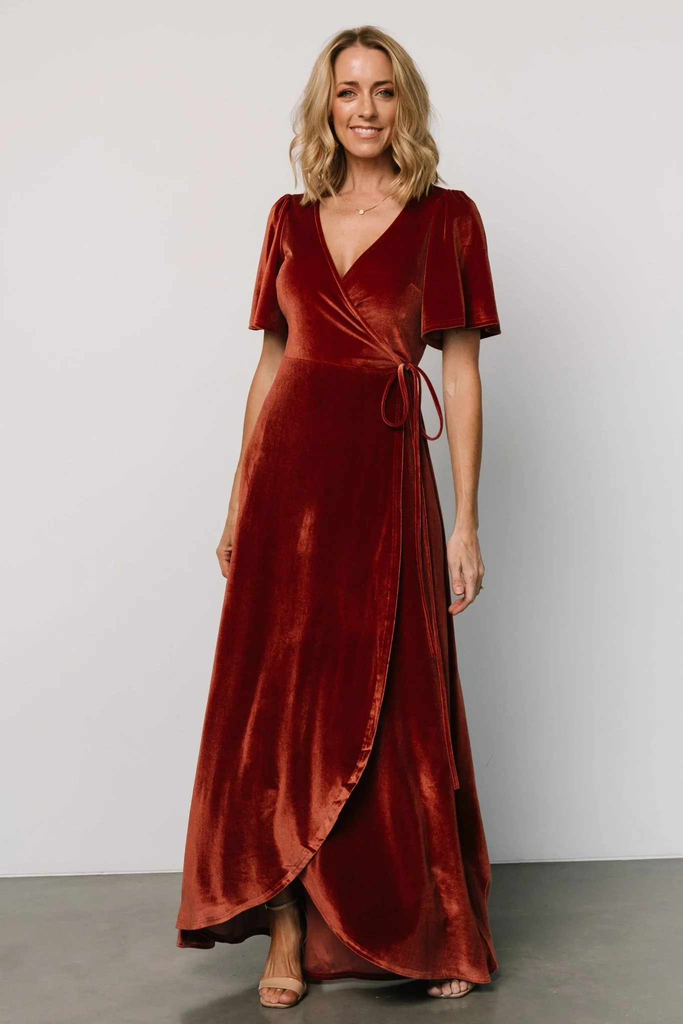 Katelyn Velvet Maxi Wrap Dress | Cinnamon - Image 3