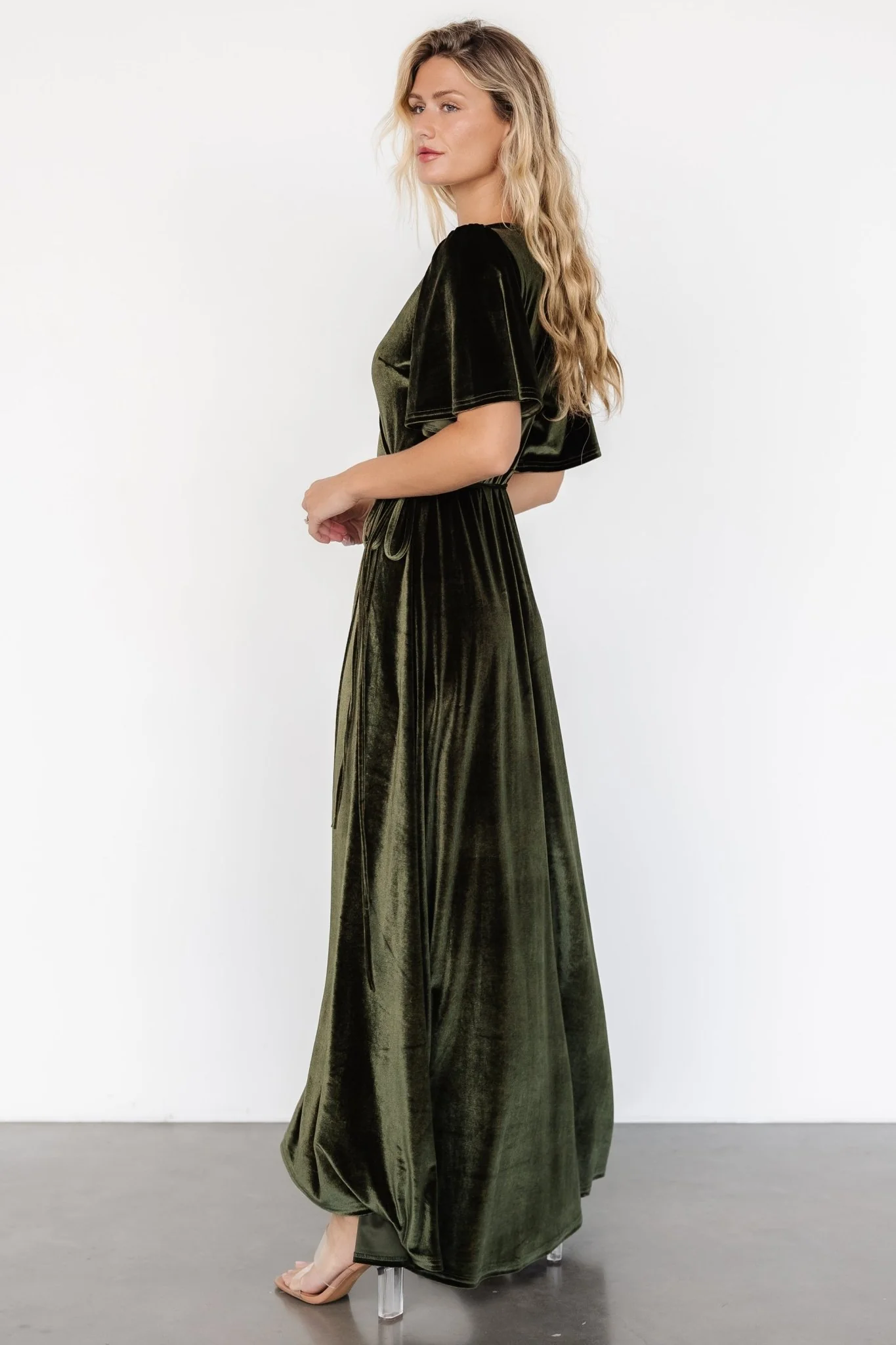 Katelyn Velvet Maxi Wrap Dress | Dark Olive - Image 5
