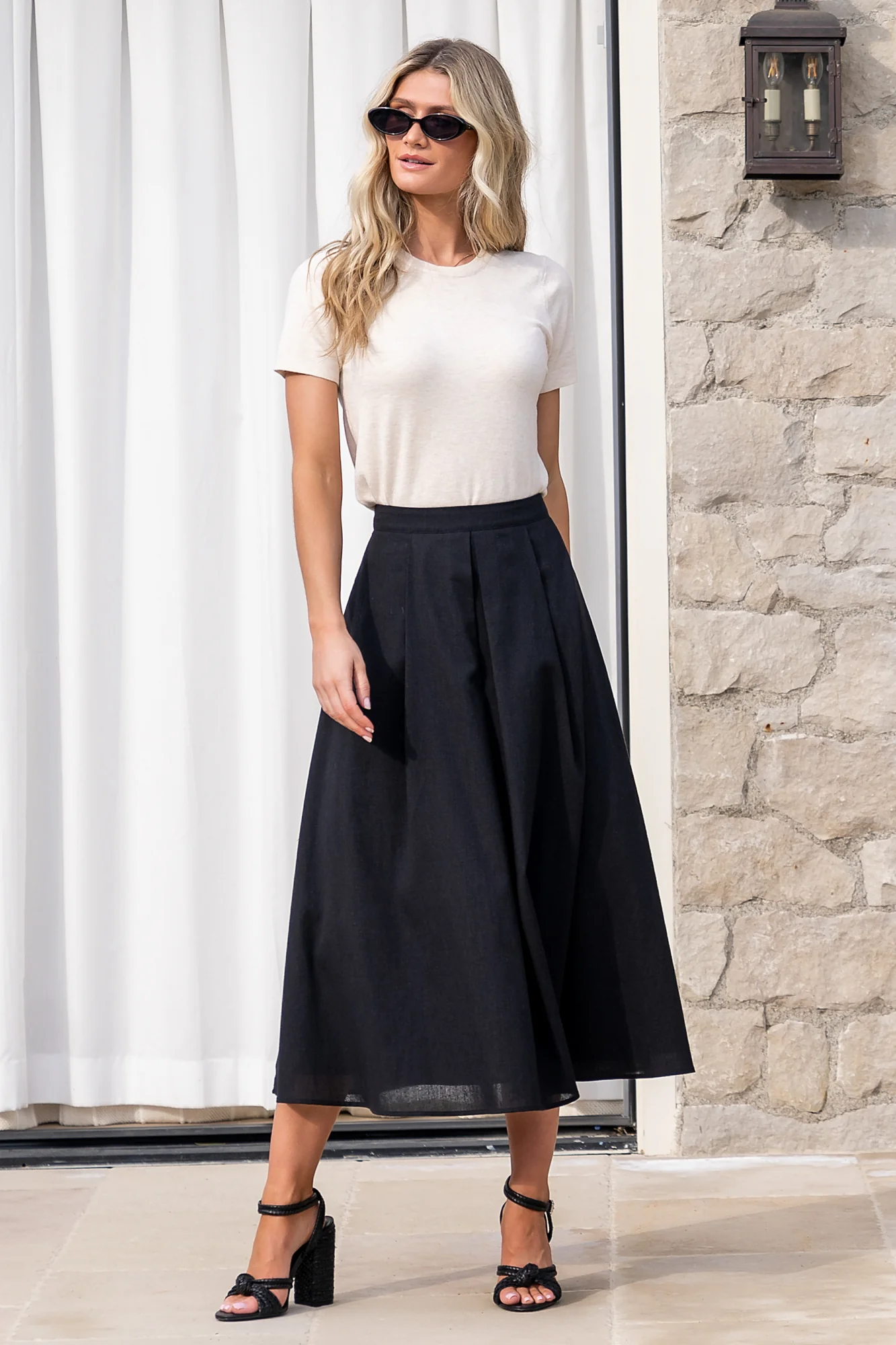 Katie Pleated Midi Skirt | Black - Image 3