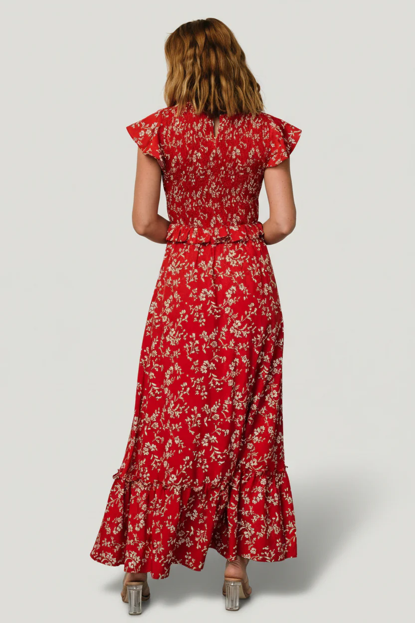 Orla Ruffle Maxi Dress | Red Floral - Image 5