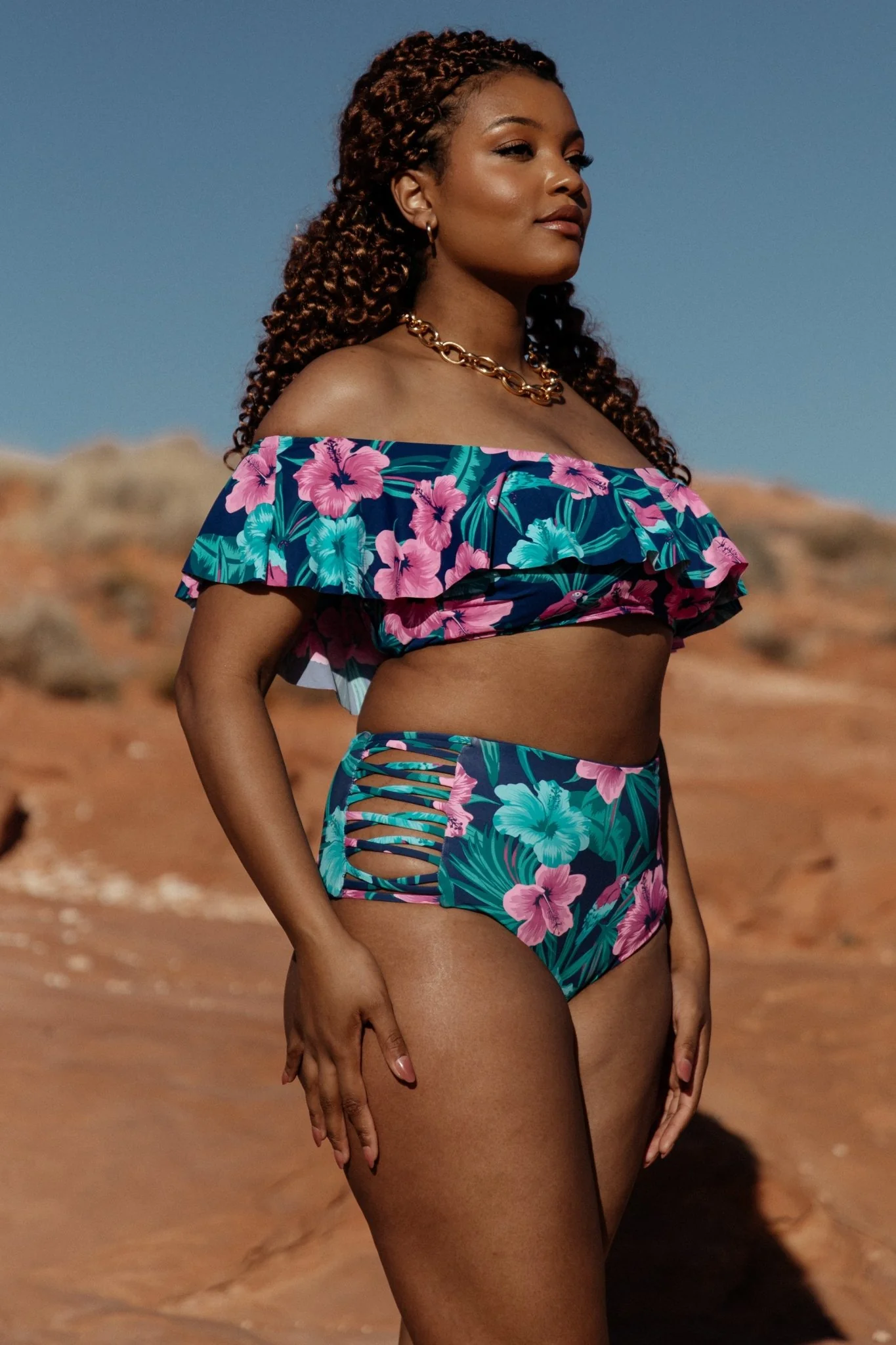 Keke High Waisted Bikini Bottom | Navy Tropical Floral - Image 7
