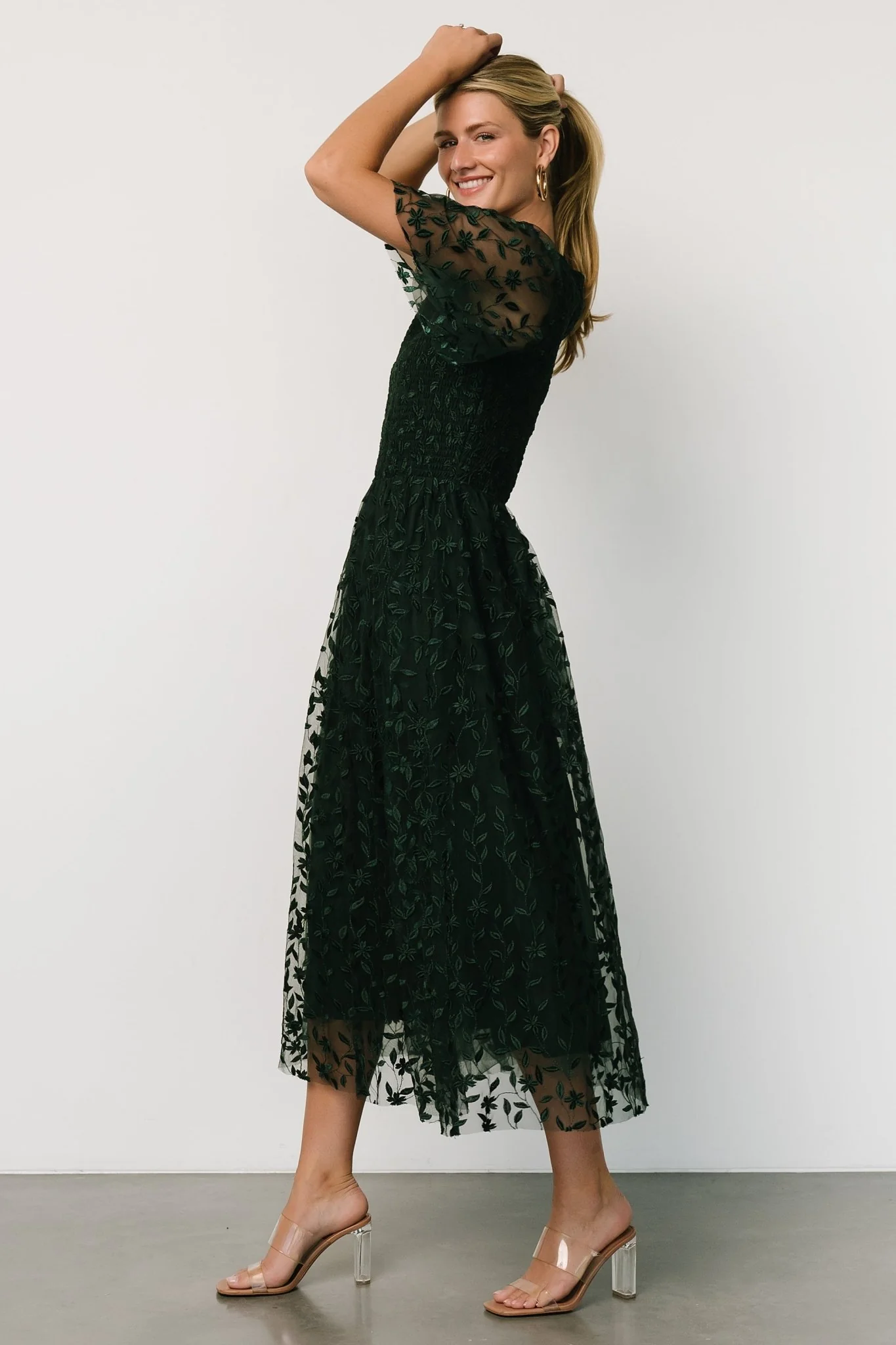 Kendra Embroidered Dress | Dark Green - Image 3
