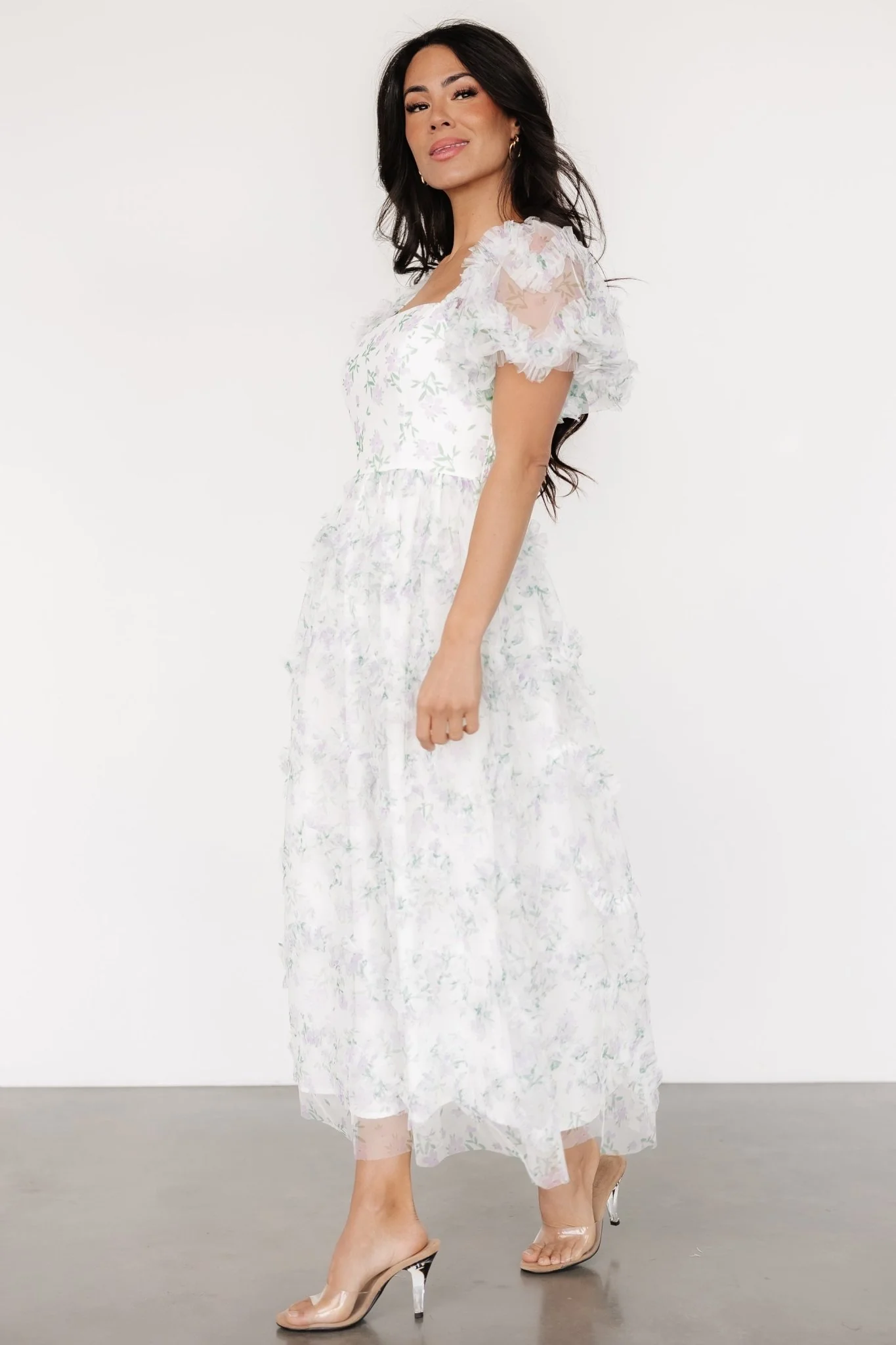 Kiera Ruffle Dress | Off White + Lavender - Image 3