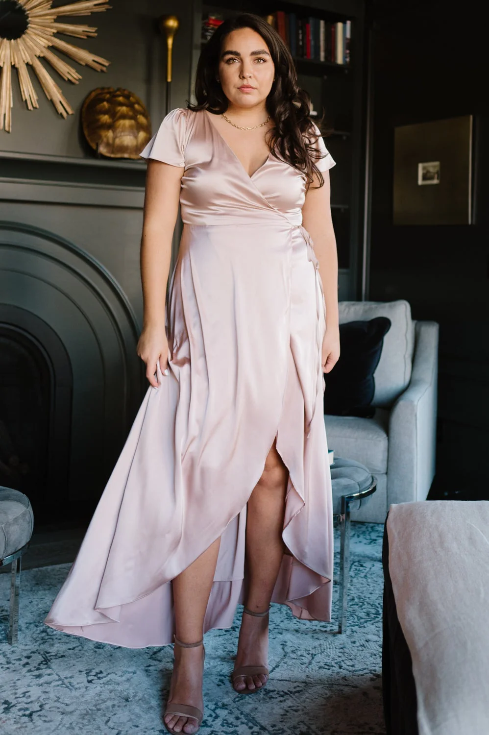 Krystal Satin Wrap Gown | Champagne - Image 3