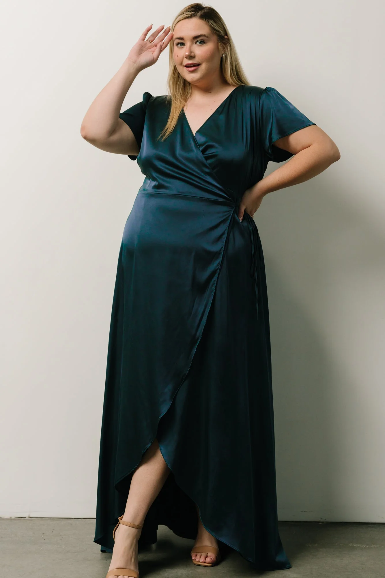 Krystal Satin Wrap Gown | Deep Blue - Image 3