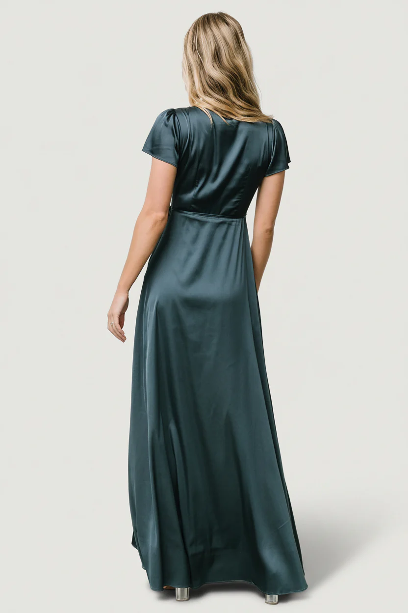 Krystal Satin Wrap Gown | Deep Blue - Image 4