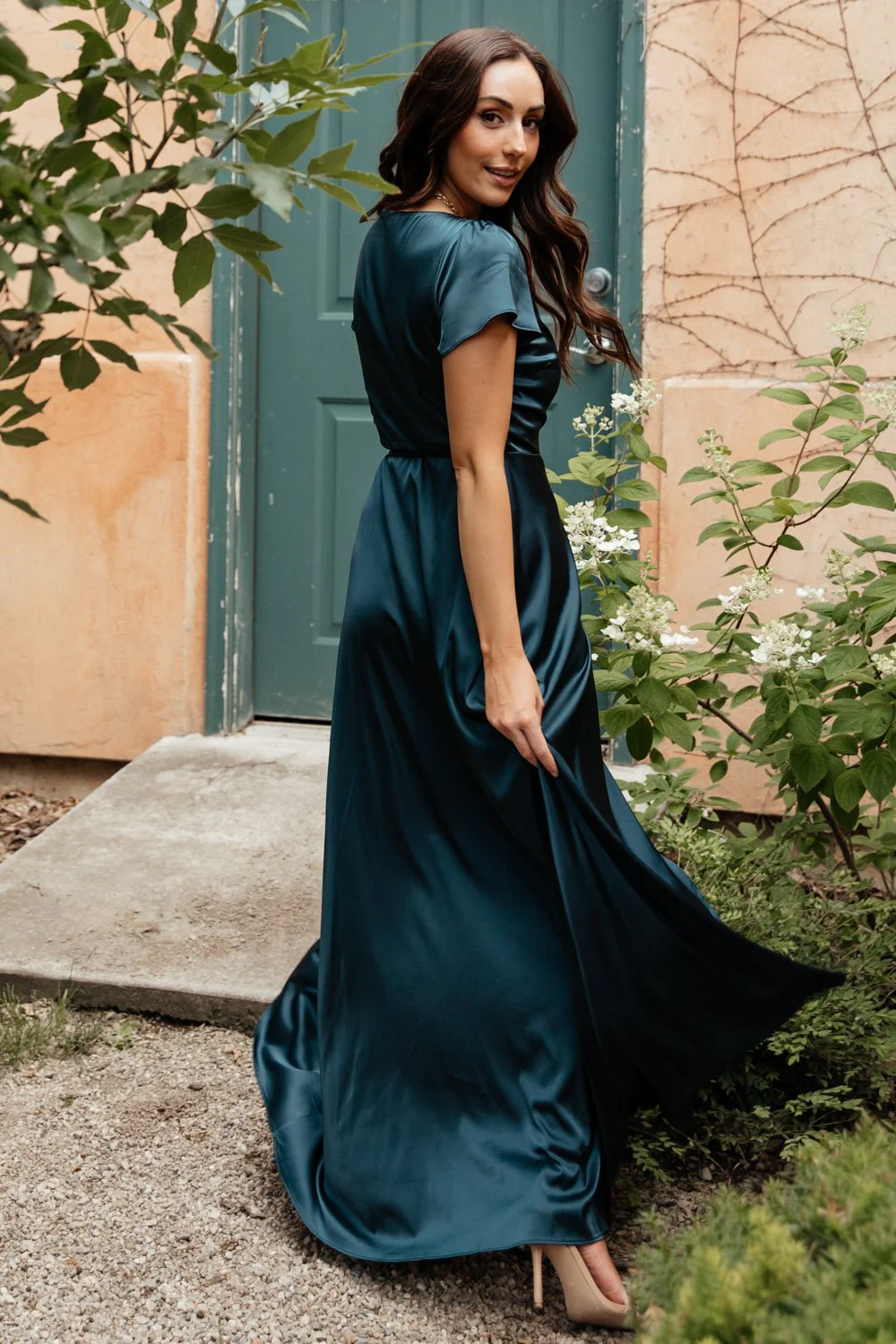 Krystal Satin Wrap Gown | Deep Blue - Image 7